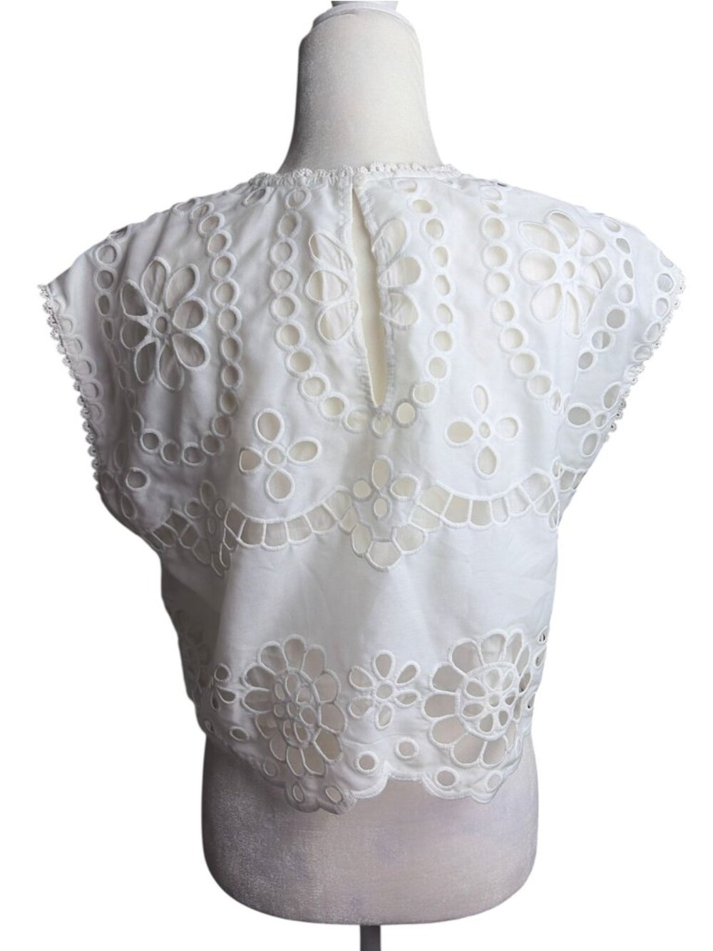 Anthropologie Love Wednesday White Eyelet Peasant Blouse Boho Cottage SZ M - Picture 3 of 7